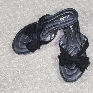 Born Crown Leather Black Perforated Bow Sandals